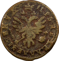 Russia PETER I Copper 1713 Polushka 2,05 g. Ilyn1;GM-77,29;D-2;B-5,SCARCE KM#114