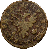 Russia PETER I Copper 1713 Polushka 2,05 g. Ilyn1;GM-77,29;D-2;B-5,SCARCE KM#114