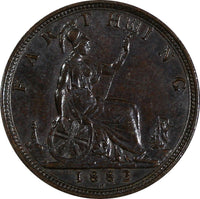 Great Britain Victoria Bronze 1882 H  Farthing Heaton Mint ch.XF KM# 753 (847)