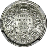 India-British George VI Silver 1942 (B) 1/2 Rupee Bombay NGC MS63 KM# 552 (065)