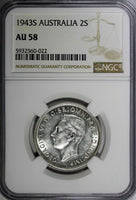 Australia George VI Silver 1943 S Florin / 2 Shillings NGC AU58 KM# 40 (022)