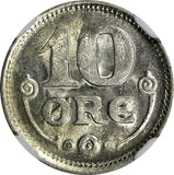 Denmark Silver 1919 HCN GJ 10 Ore NGC MS64 GEM BU 1 YEAR TYPE KM# 818.2 (192)