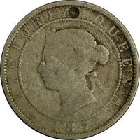 Jamaica Victoria 1871 1 Penny Obverse Countermark ,Mintage-120,000 KM# 17 (618)