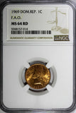 Dominican Republic Bronze 1969 1 Centavo NGC 64 RD F.A.O. RED TONING KM# 32 (14)