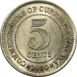 Malaya Copper-Nickel King George VI 1950 5 Cents Last Year UNC KM# 7 (21 041)