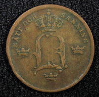 SWEDEN Oscar I (1844-1859) Copper 1852 1/3 Skilling Mintage-489,000 KM# 657 (94)
