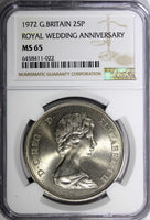 Great Britain 1972 25 New Pence Silver Royal Wedding NGC MS65 KM# 917 (022)