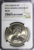 Great Britain 1972 25 New Pence Silver Royal Wedding NGC MS65 KM# 917 (022)
