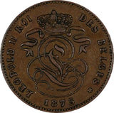 BELGIUM Leopold II Copper 1875 2 Centimes French Legend KM# 35.1