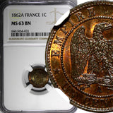 France Napoleon III Bronze 1862 A 1 Centime NGC MS63 BN Paris Mint KM# 795.1 (1)