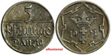 Danzig Free City Copper-Nickel 1923 5 Pfennig XF  KM# 142 (13 995)