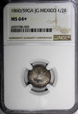 Mexico Silver 1860/59 GA JG 1/2 Real NGC MS64+ OVERDATE 1 GRADED HIGHER KM#370.5