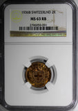 Switzerland Bronze 1936 B 2 Rappen NGC MS63 RB RED Mintage-500,000 KM4.2a (091)