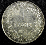 Belgium Albert I Silver 1912 1 Franc French text HIGH GRADE KM# 72 (23 963)