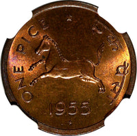 India-Republic Bronze 1955 (B) Pice NGC MS65 RB TOP GRADED BY NGC KM# 1.4