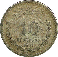 Mexico ESTADOS UNIDOS MEXICANOS Silver 1911 M 10 Centavos KM# 428 (397)
