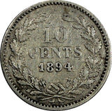 Netherlands Wilhelmina I Silver 1894 10 Cents KM# 116 (20 663)
