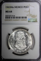 Mexico ESTADOS UNIDOS MEXICANOS Silver 1963 Peso Jose Morelos NGC MS64 KM#459(4)