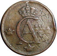 SWEDEN COPPER 1802 1 SKILLING OVERSTRUCK ON 2 ORE S.M. 1769 (FULL  DATE) #2406