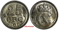 Denmark Christian X Silver 1920 VBP GJ 25 Ore 1st DATE Ch.UNC KM#815.2a (15 017)