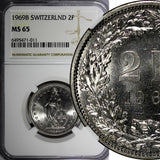 Switzerland Copper-Nickel 1969 B 2 Francs NGC MS65  KM# 21a.1 (054)