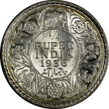 India-British George V Silver 1936 1/4 Rupee GEM BU Light Toned KM# 518 (268)