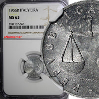 Italy 1956 R 1 Lira NGC MS63 BETTER DATE TOP GRADED BY NGC SCARCE KM# 91 (68)