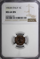 Italy Vittorio Emanuele III 1903 R 1 Centesimo NGC MS64 BN 1 GRADED HIGH KM# 35.