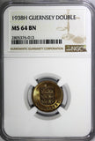 Guernsey Bronze 1938-H Double NGC MS64 BN Mintage-96,000 KM# 11 (013)