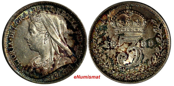 Great Britain Victoria Silver 1899 3 Pence Nice Toned S-3942; KM# 777 (13 898)