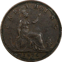 Great Britain Victoria  Bronze 1875 H Farthing Birmingham Mint KM# 753 (20 578)