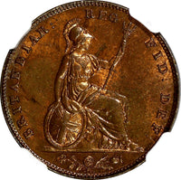 Great Britain Victoria Copper 1857 Farthing NGC MS64 RB LIGHT TONED KM# 725