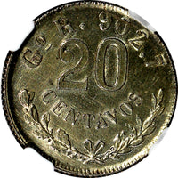 Mexico SECOND REPUBLIC Silver 1898 GO R 20 Centavos NGC UNC DETAILS KM# 405.1