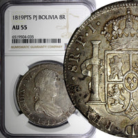 Bolivia Ferdinand VII Silver 1819 PTS PJ 8 Reales NGC AU55 Potosi KM# 84 (35)