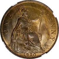 Great Britain George V Bronze 1920 1 Penny NGC MS66 BN TOP GRADED KM# 810 (35)