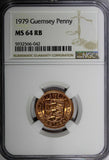 Guernsey Elizabeth II 1979 Penny NGC MS64 RB TOP GRADED BY NGC KM# 27 (042)