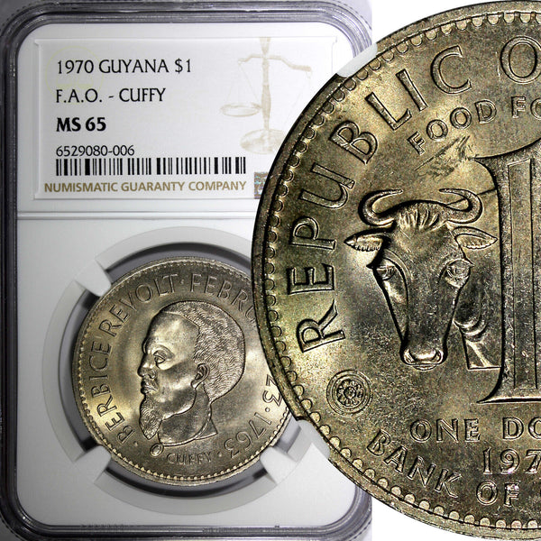 Guyana 1970 $1.00 Dollar FAO -CUFFY NGC MS65 GEM BU KM# 36 (006)