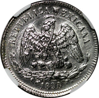 Mexico Silver 1890 GO R 25 Centavos NGC UNC DET. Guanajuato Mint-236,000 KM406.5