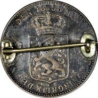Netherlands Wilhelmina I Silver 1898 1 Gulden Coronation Brooch Pin KM# 122.1(3)