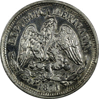 MEXICO Silver 1871 Mo M 25 Centavos Mexico Mint -138,000 KM#406.7 (19 083)