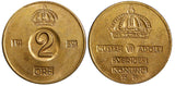 Sweden Gustaf VI Bronze 1959 TS 2 Ore GEM BU Toned KM# 821 (21 955)