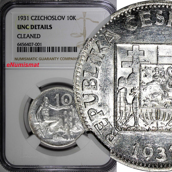 Czechoslovakia Silver 1931 10 Korun 30 mm NGC UNC DETAILS KM# 15 (001)