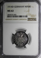 Germany - Empire Wilhelm II Silver 1914 D 1 Mark NGC MS62 Nice Toning KM# 14/003