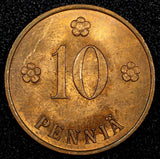 FINLAND Copper 1929 10 Penniä UNC KM# 24 (23 995)
