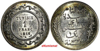 TUNISIA Muhammad al-Nasir Bey Silver AH1335/1916-A 1 Franc UNC Toning KM# 238(6)