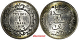 TUNISIA Muhammad al-Nasir Bey Silver AH1335/1916-A 1 Franc UNC Toning KM# 238(6)