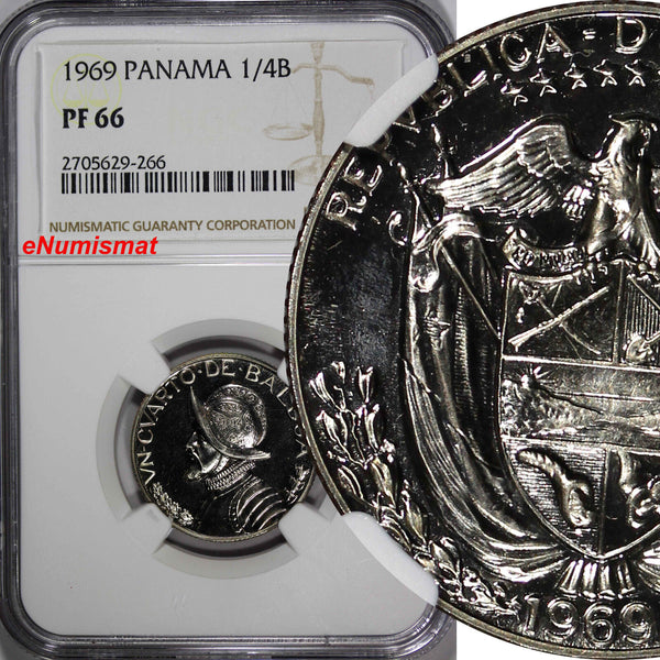 Panama Copper-Nickel PROOF 1969 1/4 Balboa NGC PF66 Mint-14,000 KM# 11.2a (266)