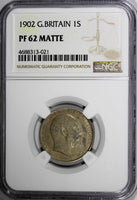 Great Britain Edward VII Silver Matte Proof 1902 1 Shilling NGC PF62 MATTE KM800