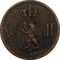 NORWAY Oscar II Bronze 1891 2 Ore Lion  KM# 353 (20 844)