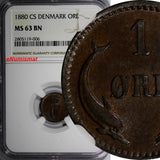 Denmark Christian IX (1862-1906) Bronze 1880 CS 1 Ore NGC MS63 BN KM# 792.1 (06)